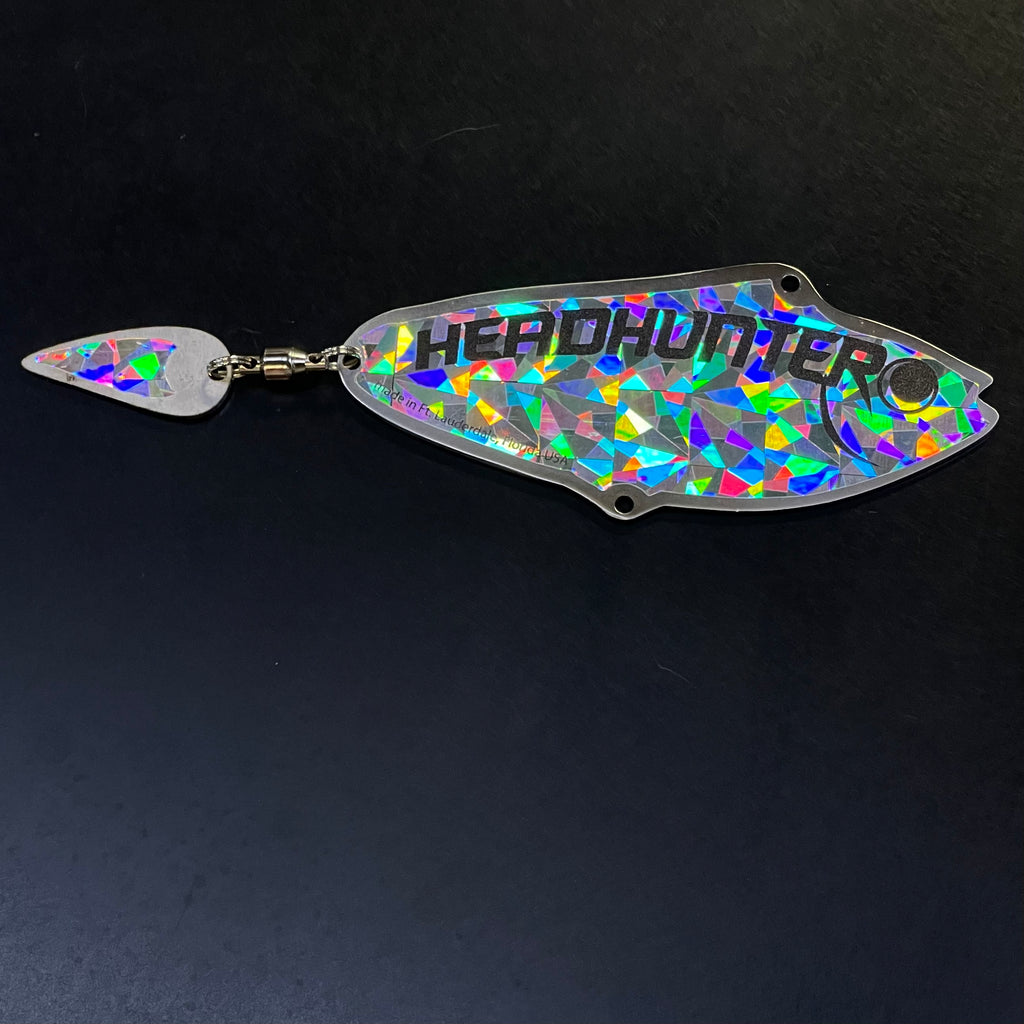 fishing flasher lure Eurotackle T-Flasher Bounty Hunters Custom Bait & Tackle Designed to offer perfect rotating action for salmon trolling rigs at variable speeds and draw fish in from a distance with its unique embedded mirrors to create bursts of flashing light throughout the water column Stainless Steel Pilchard Flasher with
